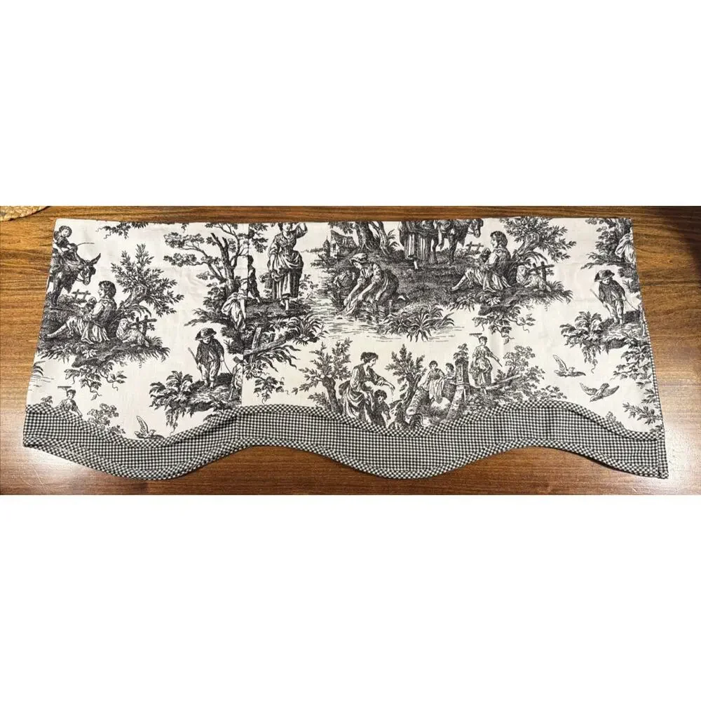 Waverly French Country Life Black Ivory Toile Pattern Scalloped Valance 76